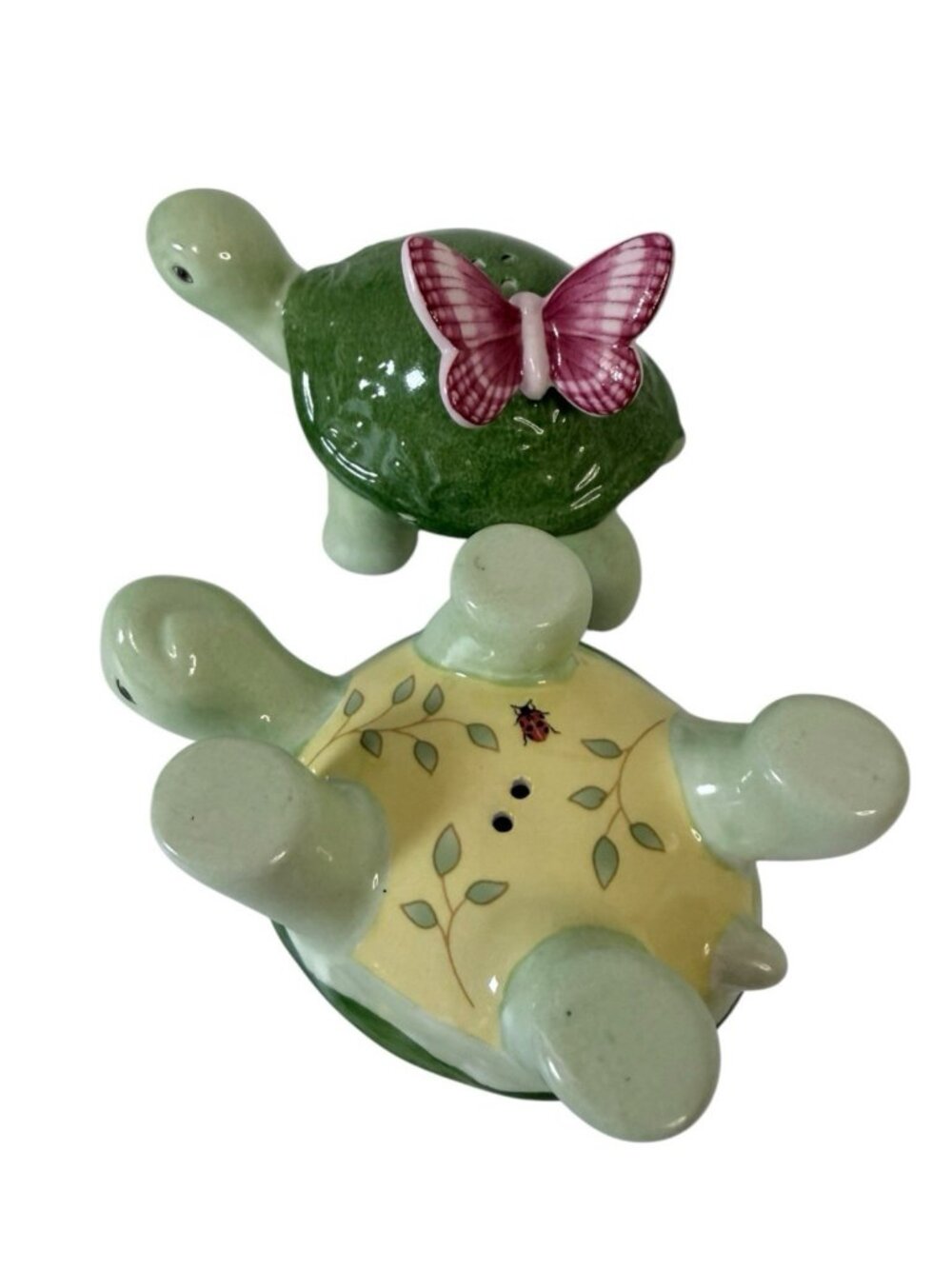 Lenox Butterfly Meadow Turtle Salt and Pepper Shakers Figural Porcelain Set